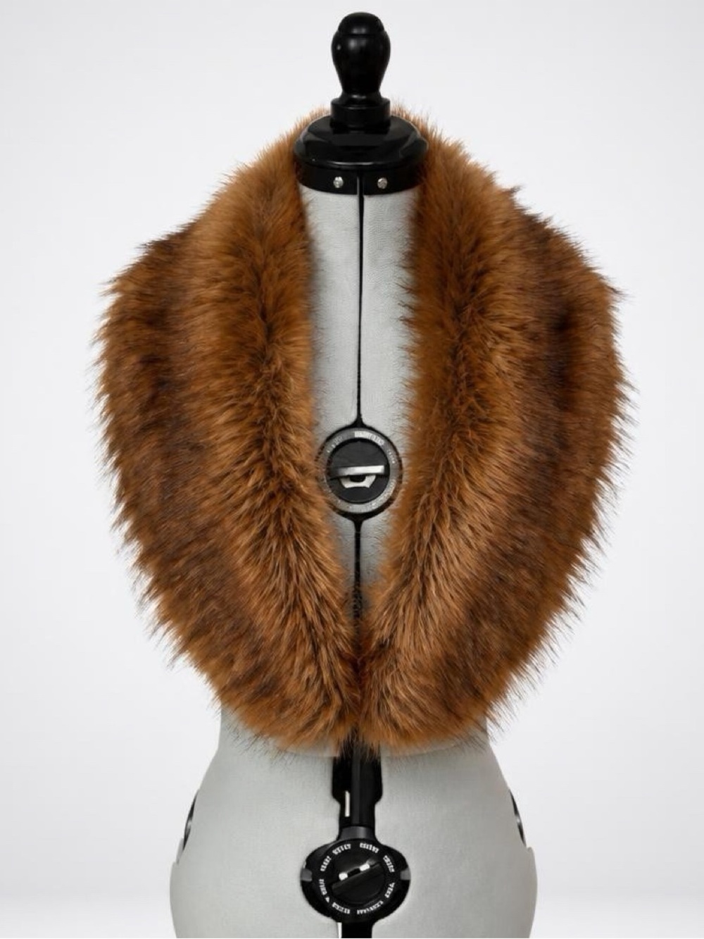 Red Fox Faux Fur Collar, fabric lined, loops on back, 37 x 6, EUC